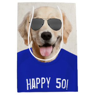 Golden Retriever 50th Birthday Medium Gift Bag