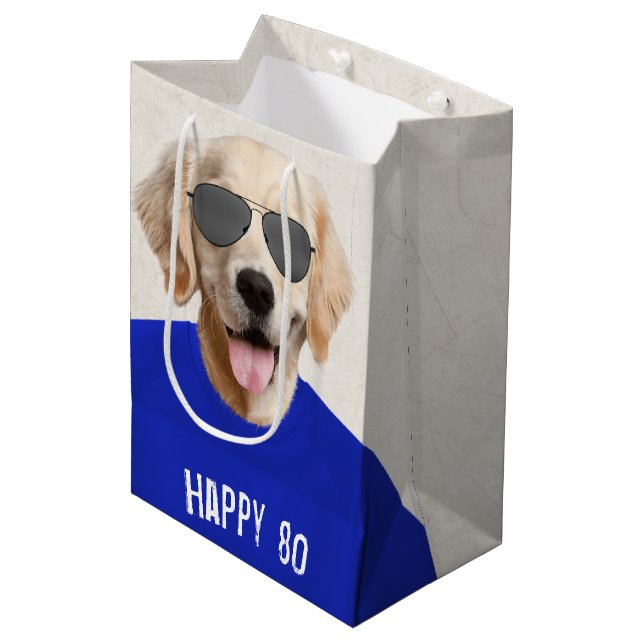 Golden Retriever 80th Birthday Medium Gift Bag (Front Angled)