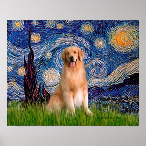 Golden Retriever 8 _ Starry Night Poster