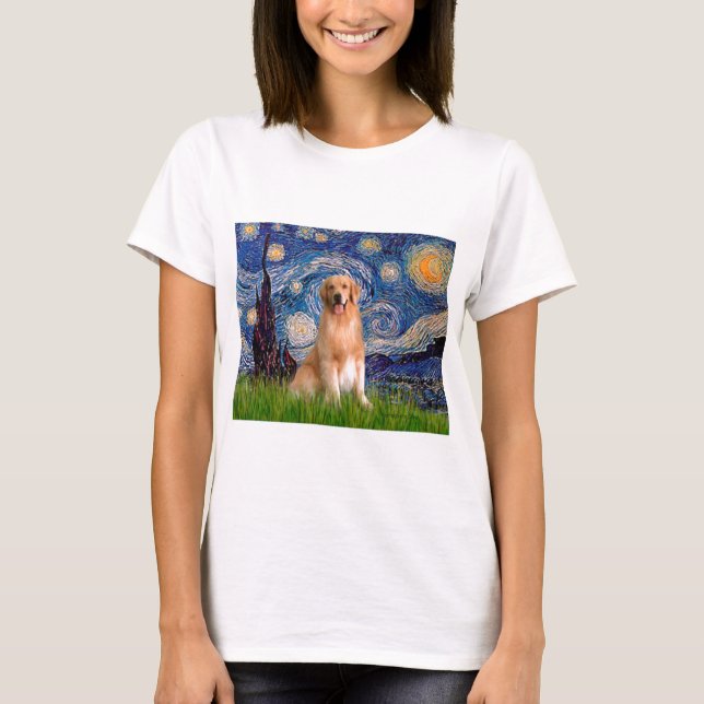 Golden Retriever 8 - Starry Night T-Shirt (Front)