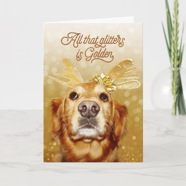 Golden Retriever All that Glitters Is Golden Holiday Card (Front)