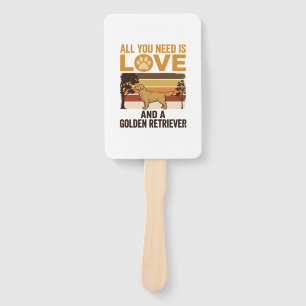 Golden Retriever All You Need Is Love Vintage Desi Hand Fan