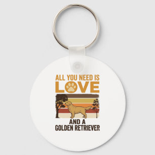 Golden Retriever All You Need Is Love Vintage Desi Keychain