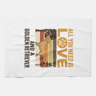 Golden Retriever All You Need Is Love Vintage Desi Kitchen Towel
