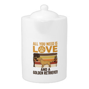 Golden Retriever All You Need Is Love Vintage Desi Teapot