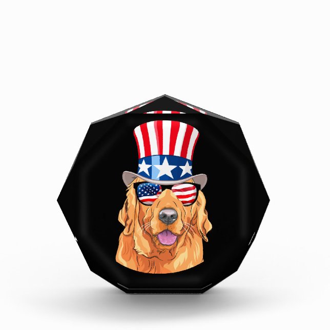 Golden Retriever America 4th of July USA Flag Acrylic Award (Front)