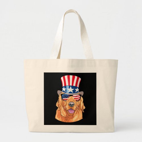 Golden Retriever America 4th of July USA Flag Large Tote Bag