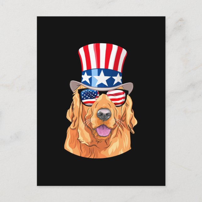 Golden Retriever America 4th of July USA Flag Postcard (Front)