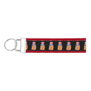 Golden Retriever America 4th of July USA Flag Wrist Keychain