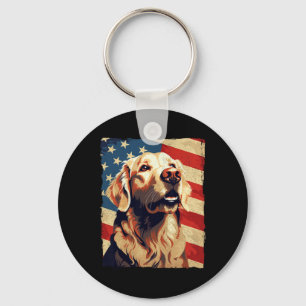 Golden Retriever American Flag 4th Of July Retriev Keychain