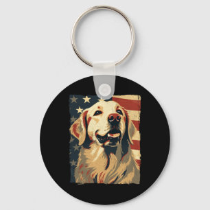 Golden Retriever American Flag 4th Of July Retriev Keychain