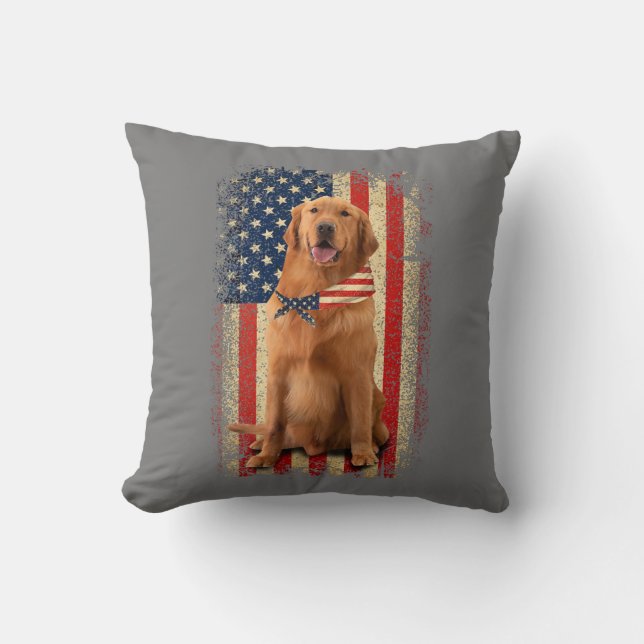 Golden Retriever American Flag Bandana 4th Of Throw Pillow (Front)