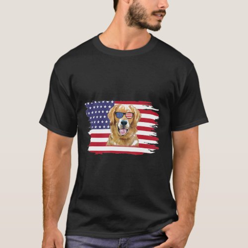 Golden Retriever American Flag Dog Sunglasses Dogs T_Shirt