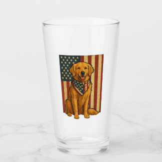 Golden Retriever American Flag Glass