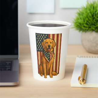 Golden Retriever American Flag Paper Cups