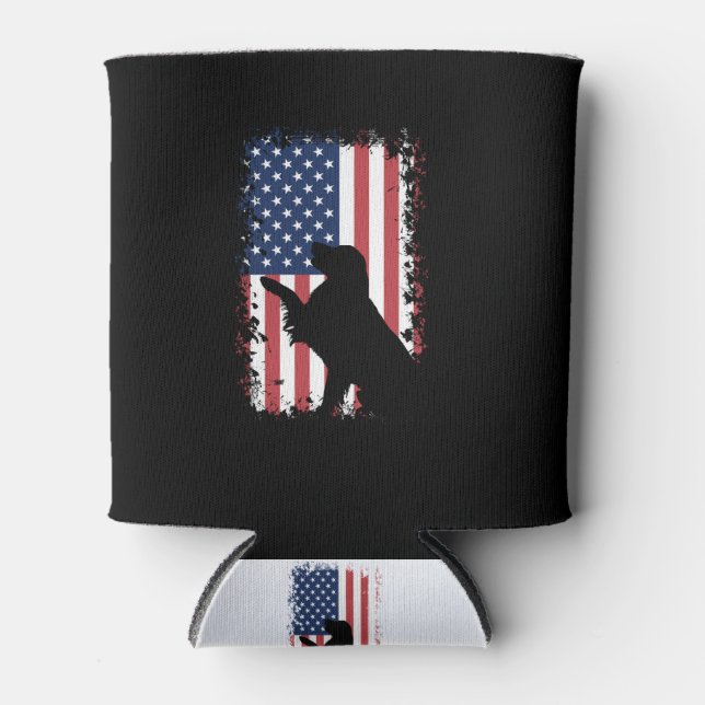 Golden Retriever American Flag Silhouette Can Cooler (Front)