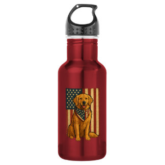 Golden Retriever American Flag Stainless Steel Water Bottle