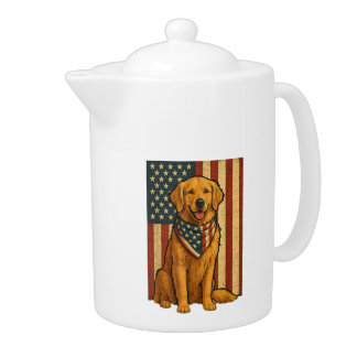 Golden Retriever American Flag Teapot