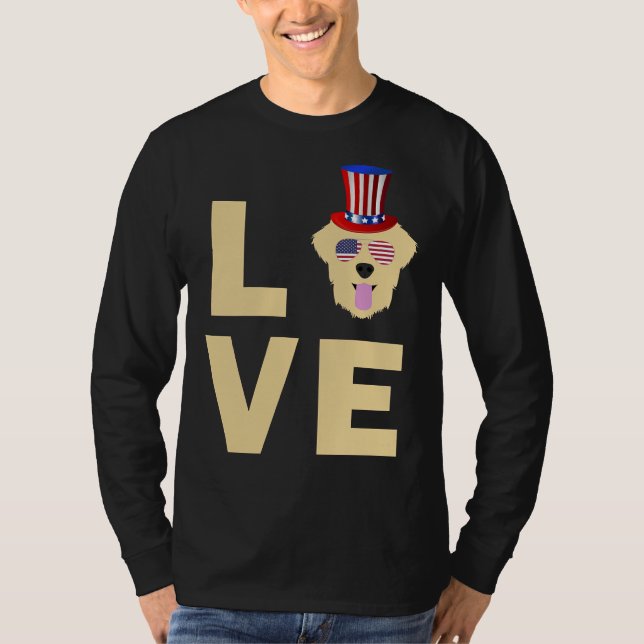 Golden Retriever American Flag Th Of July T-Shirt (Front)