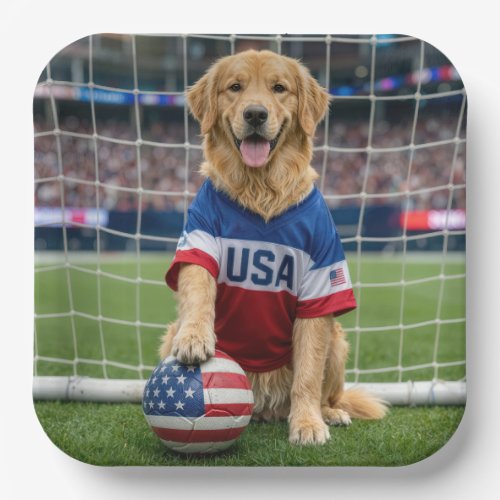 Golden Retriever American Soccer Player Paper Plates