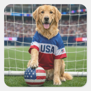 Golden Retriever American Soccer Player Square Sticker