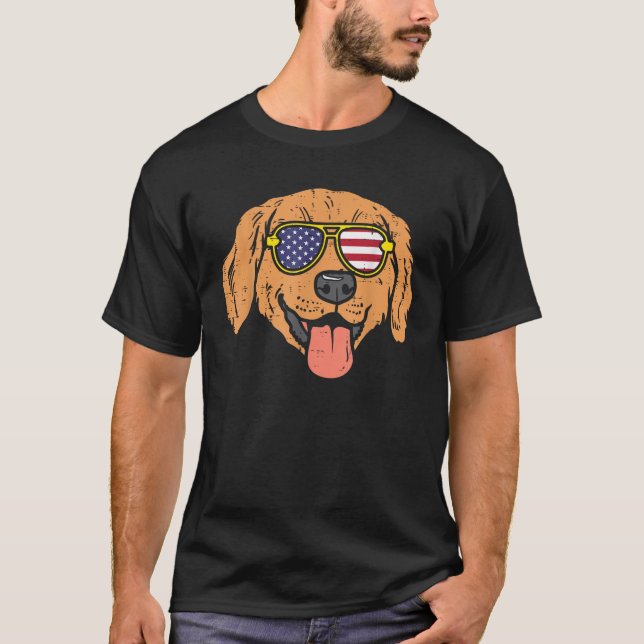 Golden Retriever American USA Flag 4th Of July Fou T-Shirt (Front)