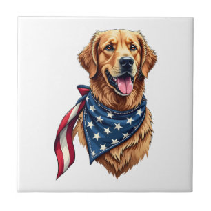 Golden Retriever Americana Vintage Engraved Shirt  Ceramic Tile