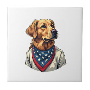 Golden Retriever Americana Vintage Engraved Shirt Ceramic Tile