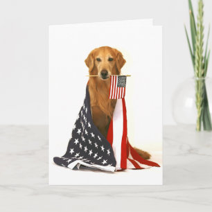 Golden Retriever and American Flag Card