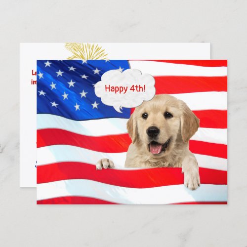 Golden Retriever And American Flag Thank You Postcard