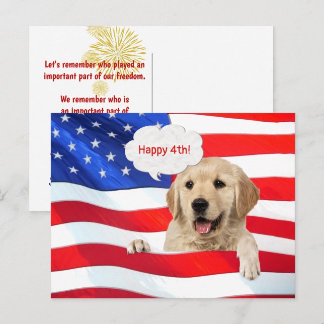 Golden Retriever And American Flag Thank You Postcard (Front/Back)