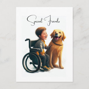 Golden Retriever and Boy Postcard