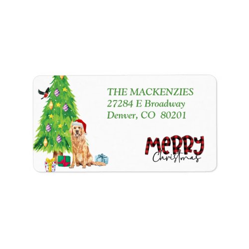 Golden Retriever and Christmas Tree Return Address Label