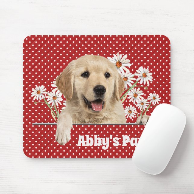 Golden Retriever and Daisies Mouse Pad (With Mouse)