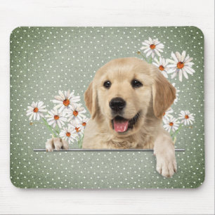 Golden Retriever and Daisies  Mouse Pad
