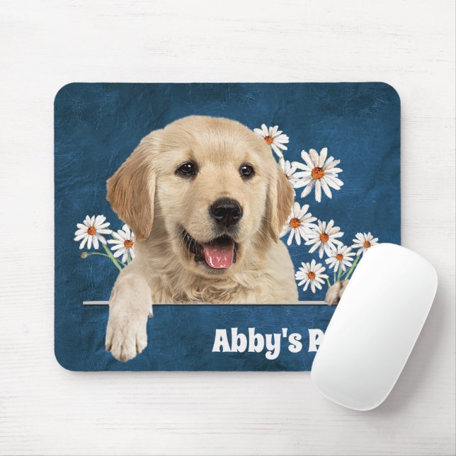 Golden Retriever and Daisies On Leather Mouse Pad (With Mouse)