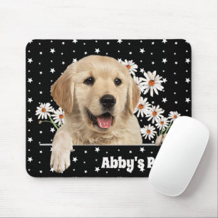 Golden Retriever and Daisies on Stars Mouse Pad