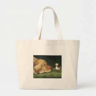 "Golden Retriever and Duckling" Dog Art Tote Bag
