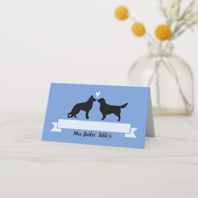 Golden Retriever and German Shepherd Wedding Place Card (Front)