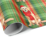 Golden Retriever and Holiday Plaid Christmas Wrapp Wrapping Paper<br><div class="desc">An adorable watercolor illustration of a Golden Retriever,  pairs with a cheerful holiday plaid patterned background,  and the dog wears a winter scarf and Santa hat.</div>