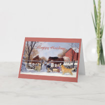 Golden Retriever and Horses Christmas Card