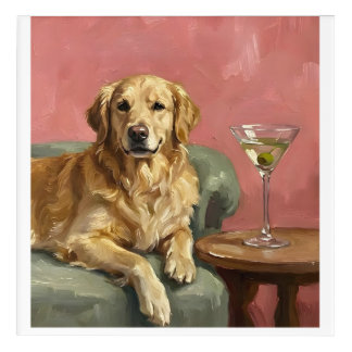 Golden Retriever and Martini Oil Painting Acrylic Print