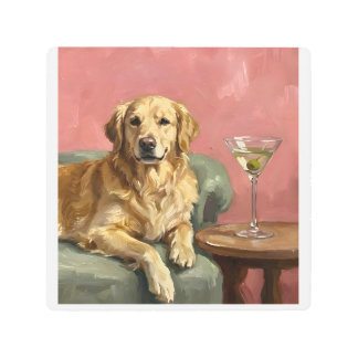 Golden Retriever and Martini Oil Painting Metal Print