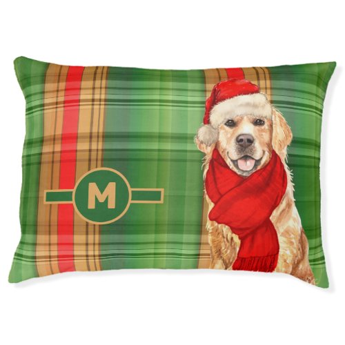 Golden Retriever and Plaid with Dogs Monogram Pet Pet Bed