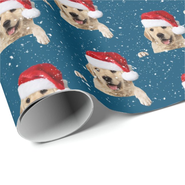 Golden Retriever and Santa Hat Wrapping Paper (Roll Corner)