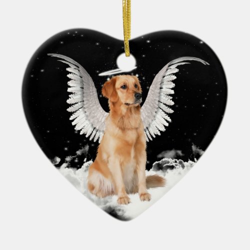 Golden Retriever Angel Dog Heart Ceramic Ornament