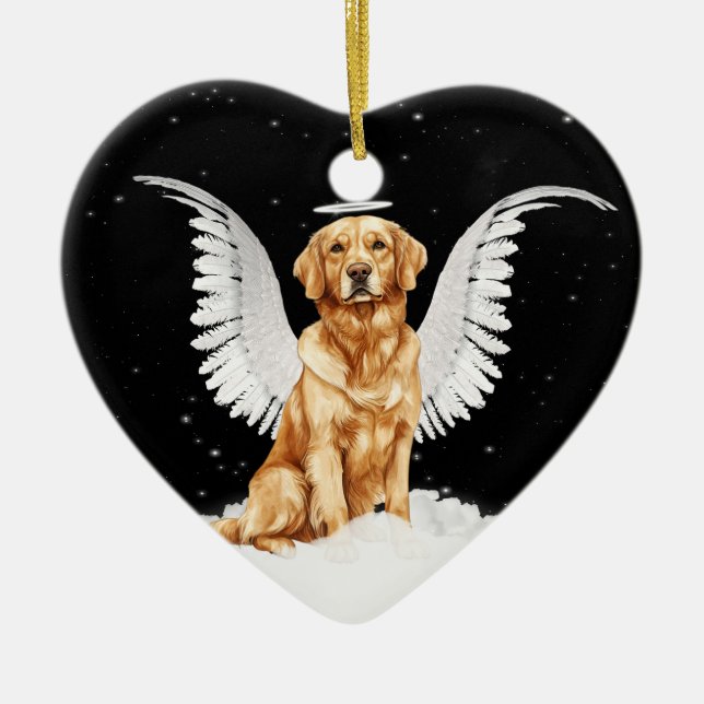 Golden Retriever Angel Dog Heart Ceramic Ornament (Front)