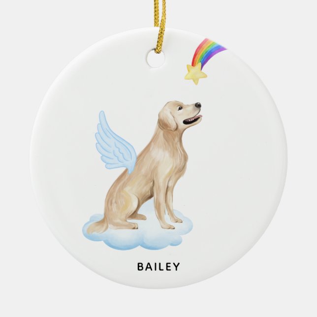Golden Retriever Angel Dog Personalized Memorial Ceramic Ornament (Front)