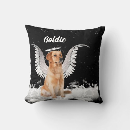 Golden Retriever Angel Dog with Name Throw Pillow