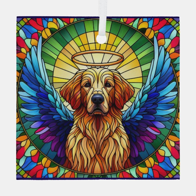 Golden Retriever Angel Glass Suncatcher  Glass Ornament (Back)